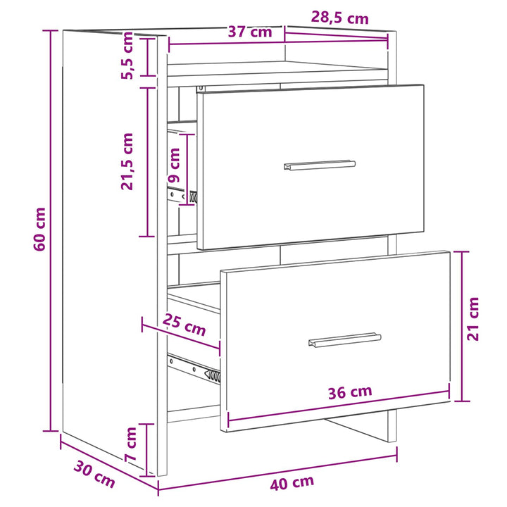 Sengeborde 2 stk. Hvid 40 x 30 x 60 cm Konstrueret træ