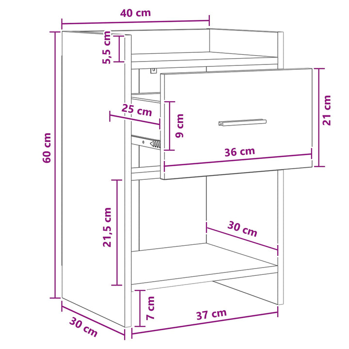 Sengeborde Sonoma-eg 40 x 30 x 60 cm Konstrueret træ