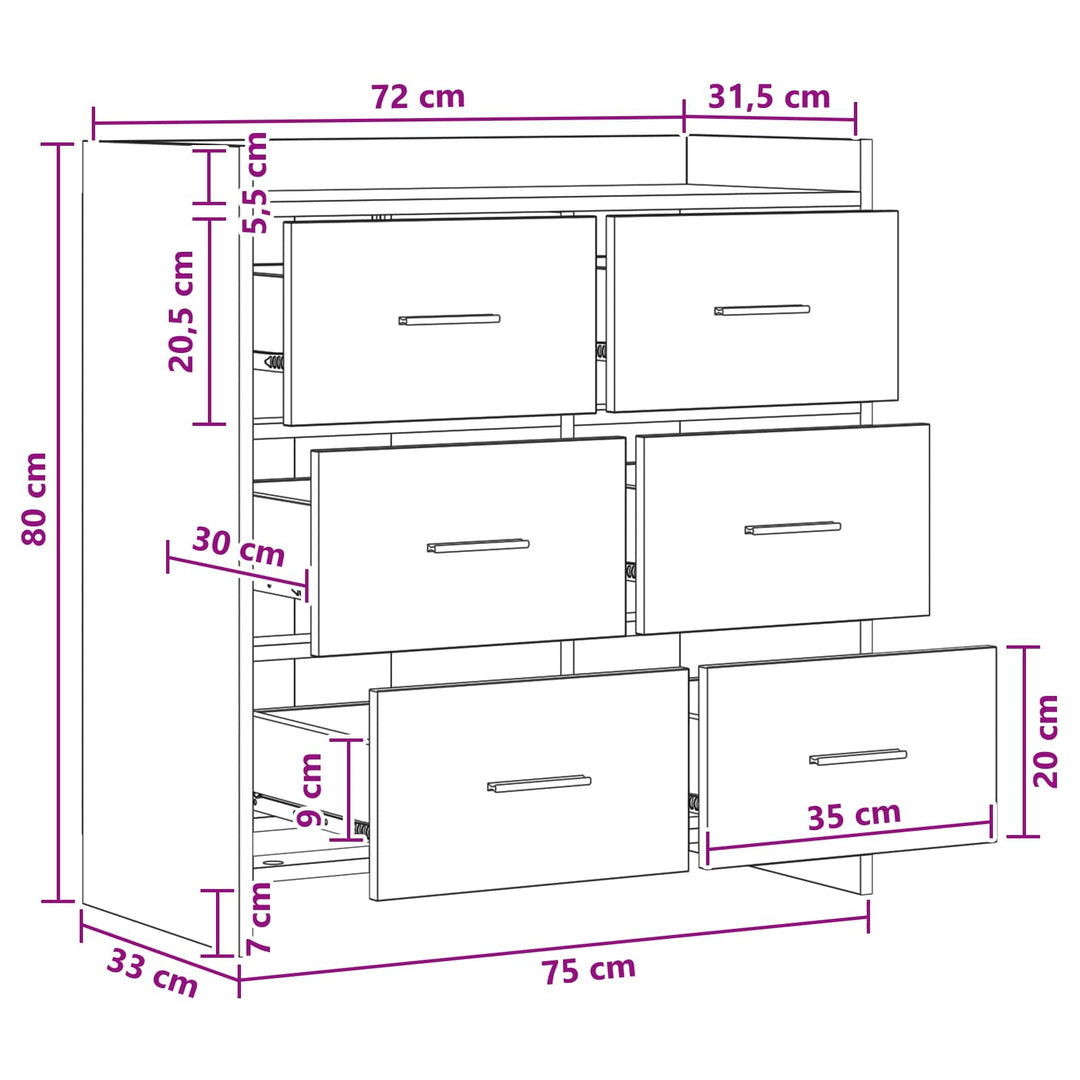 Sideboard Betongrå 75 x 33 x 80 cm Konstrueret træ