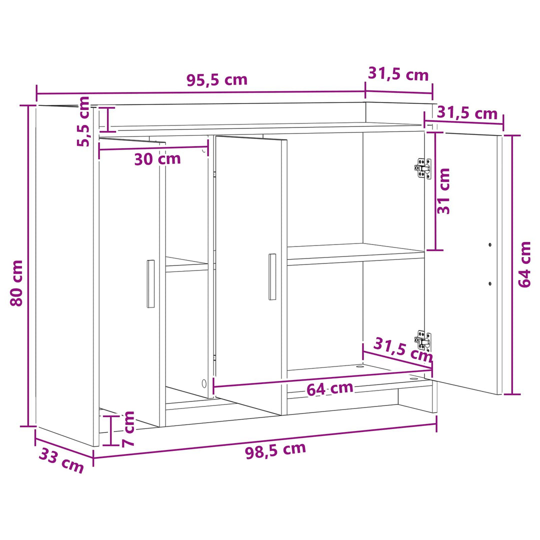 Sideboard Hvid 98,5 x 33 x 80 cm Konstrueret træ