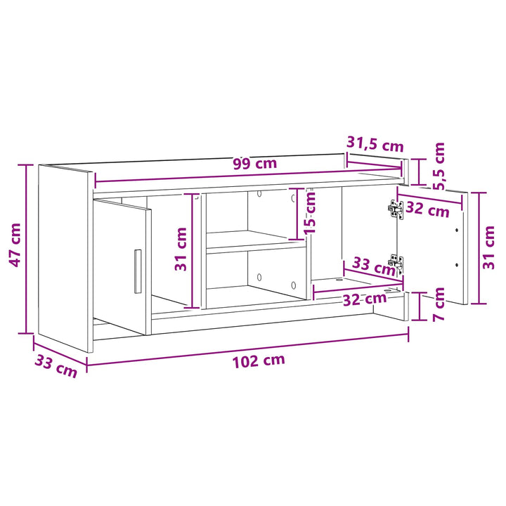 TV-skab 102 x 33 x 47 cm Gammelt træ Konstrueret træ