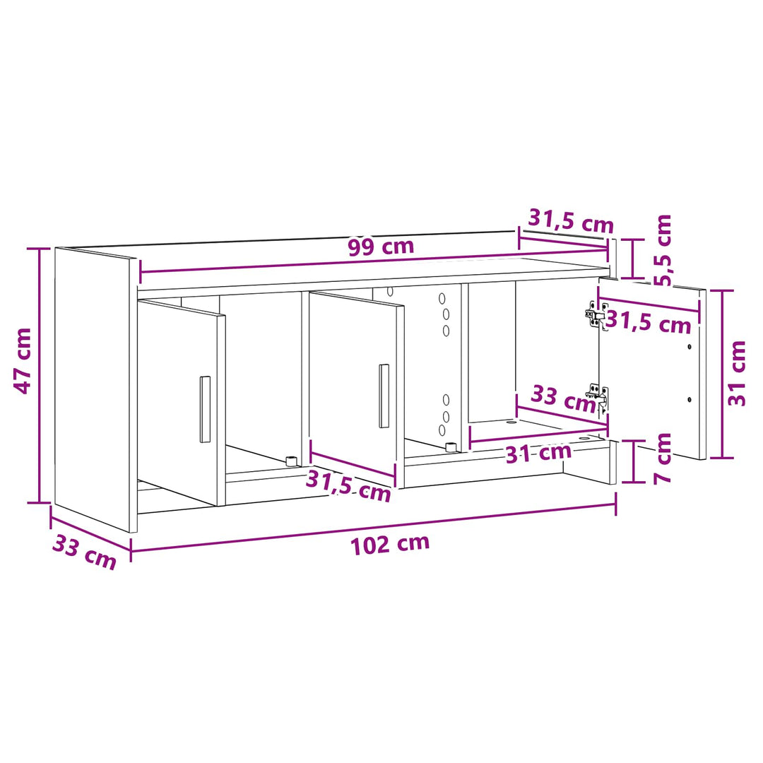 TV-skab 102 x 33 x 47 cm Betongrå Konstrueret træ