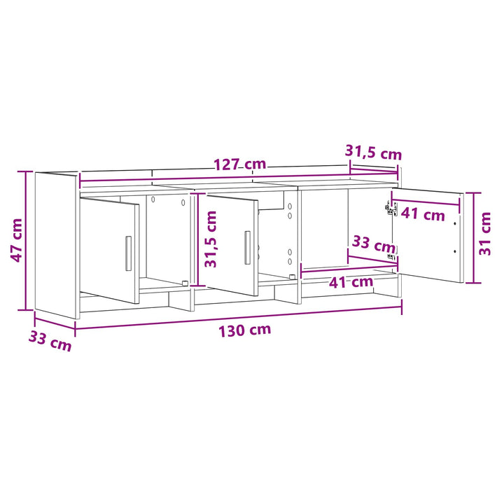 TV-skab 130 x 33 x 47 cm Sonoma-eg Konstrueret træ