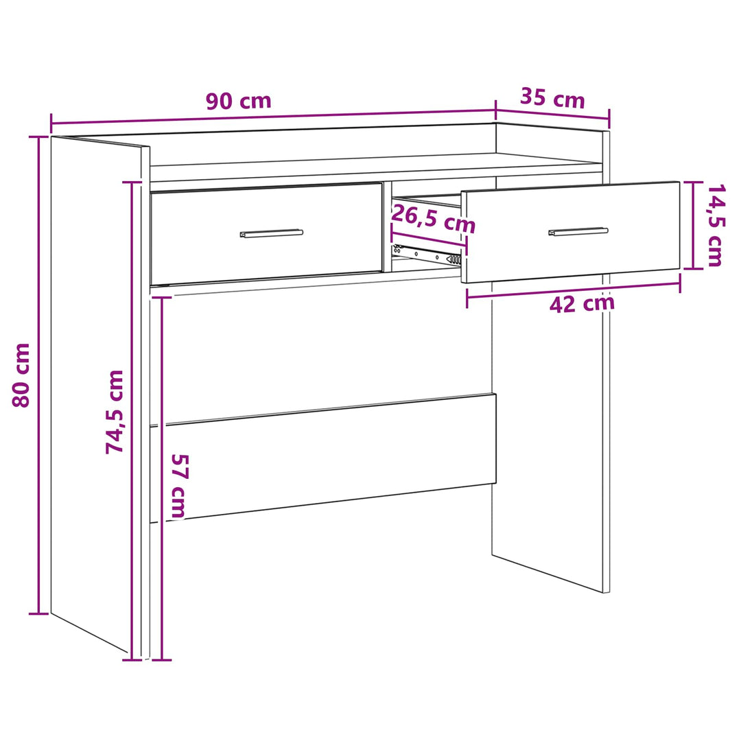 Konsolbord Sonoma-eg 90 x 35 x 80 cm Konstrueret træ
