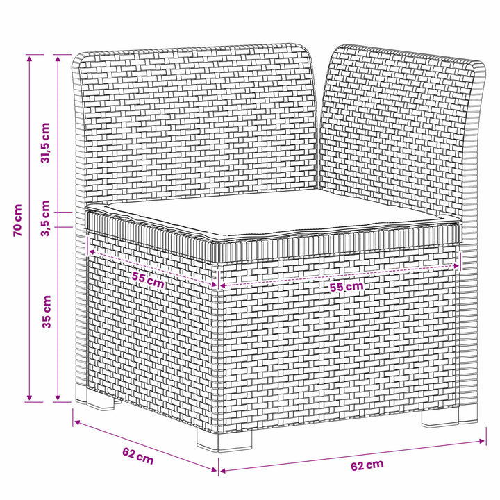 1-personers Havemøbelsofa med Pude Rattan Look PP Hvid