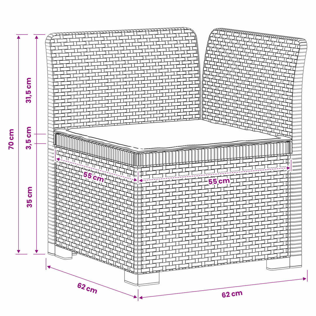 1-personers Havemøbelsofa med Pude Rattan Look PP Hvid