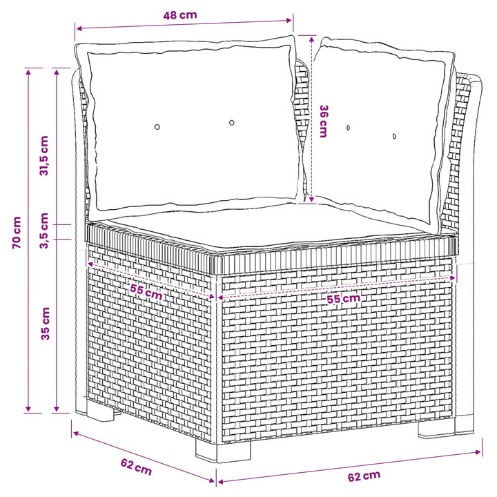 1-personers Havemøbelsofa med Pudefyld Rattan Look PP Brun