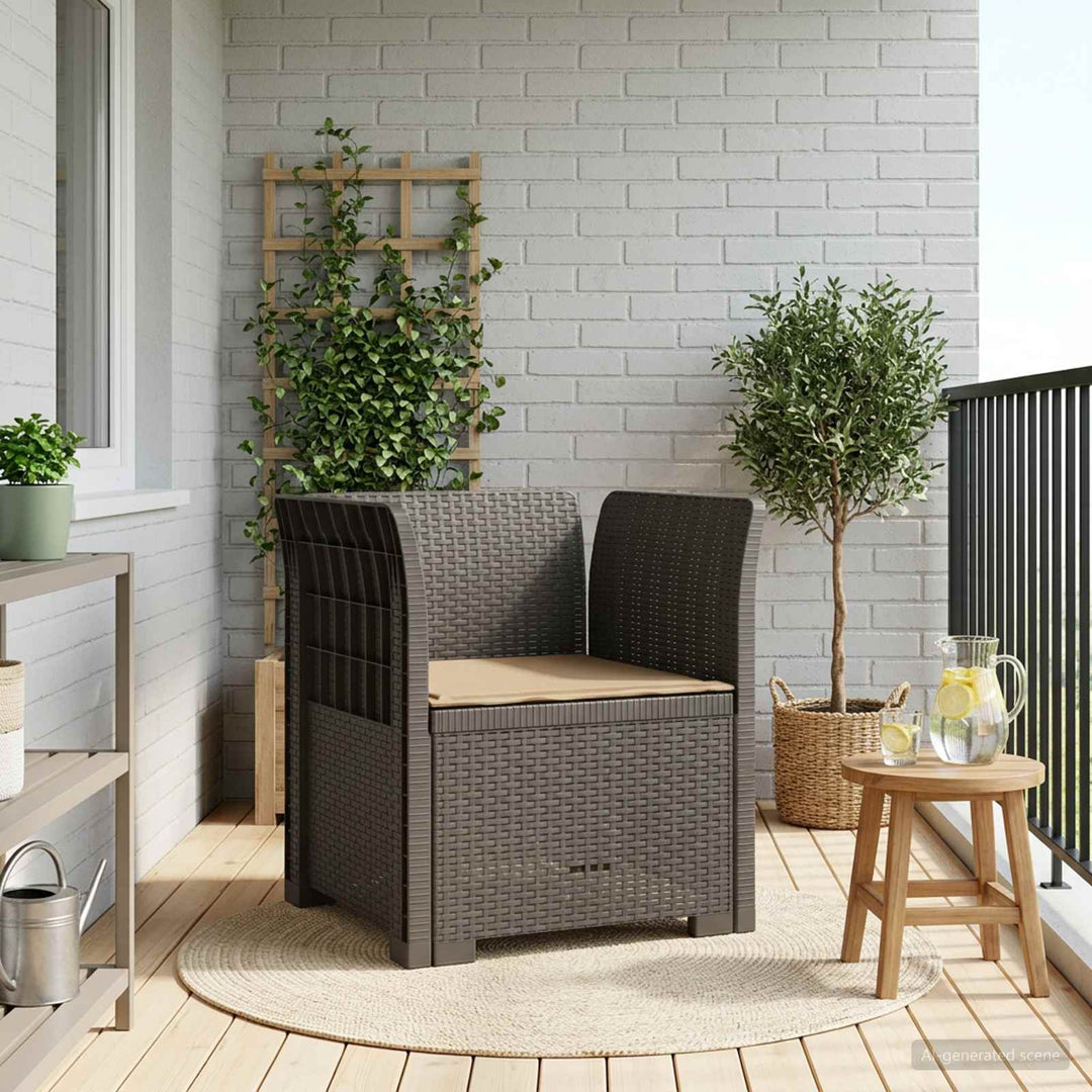 1-personers Lænestol med Pude Rattan Look PP Lysegrå