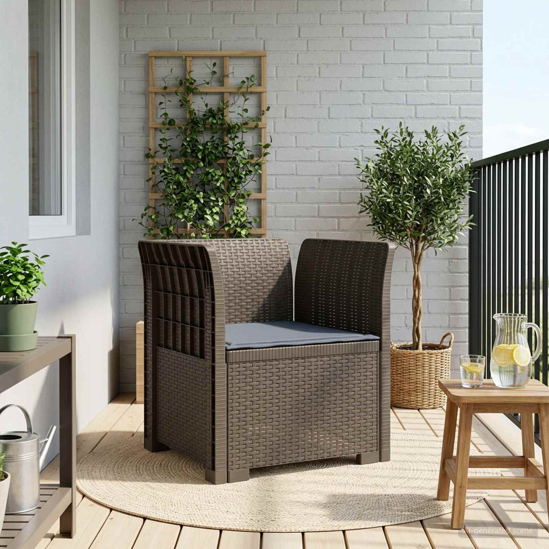 1-personers Lænestol med Pude Rattan Look PP Lysegrå