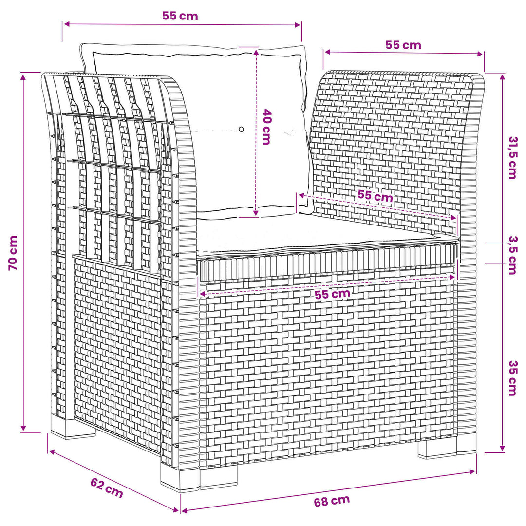 1-personers Lænestol med Pudefyld Rattan Look PP Antracit