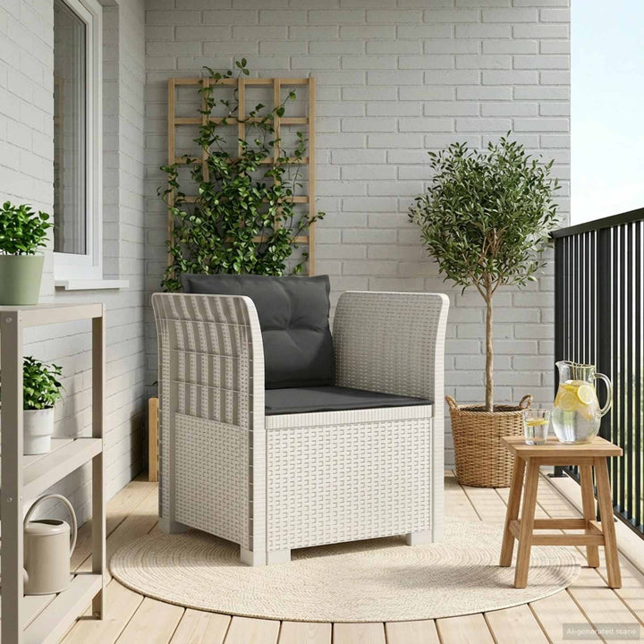 1-personers Lænestol med Pudefyld Rattan Look PP Hvid