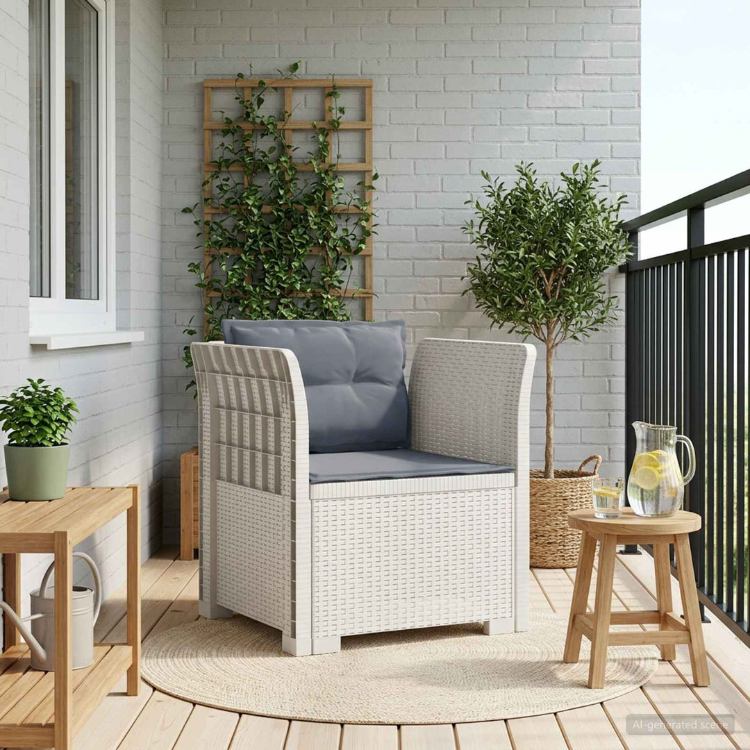 1-personers Lænestol med Pudefyld Rattan Look PP Hvid