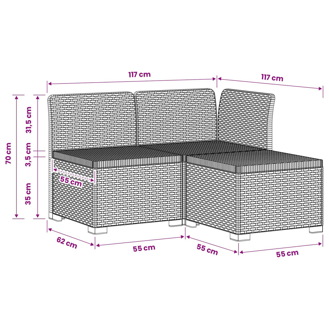 3-personers Havemøbel Sofa Rattan Look PP Lysegrå