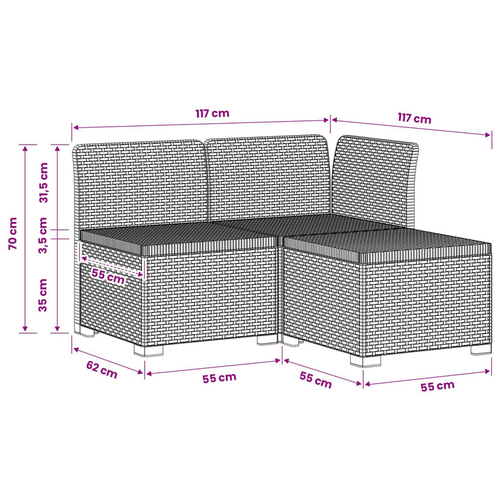3-personers Havemøbel Sofa Rattan Look PP Lysegrå