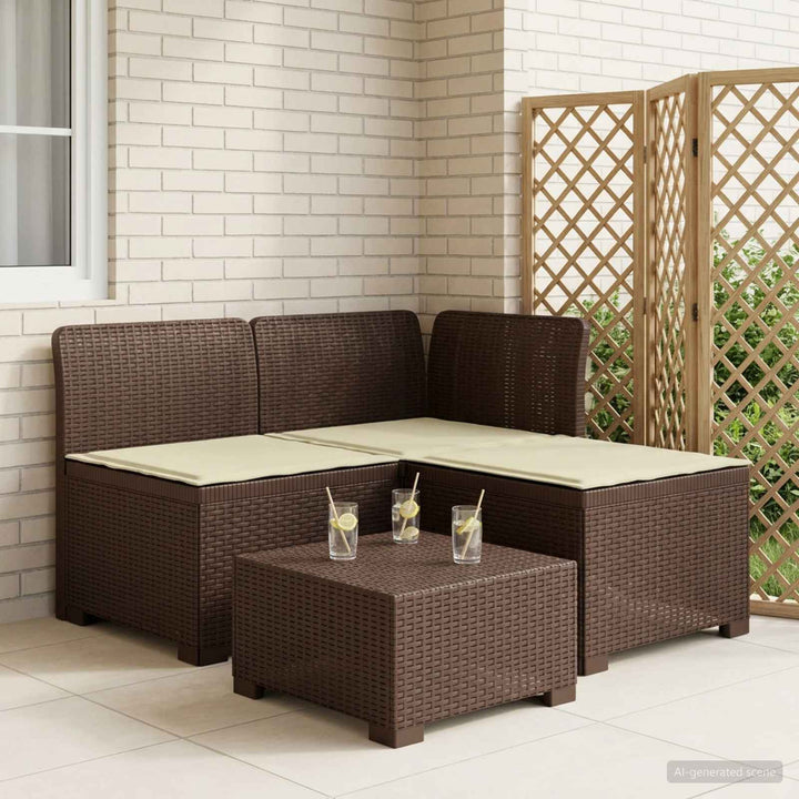 3-personers havensofa med puder i rattanlook PP Brun