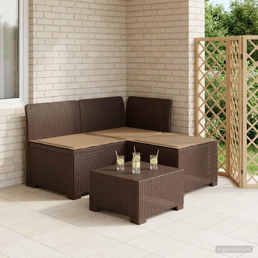 3-personers havensofa med puder i rattanlook PP Brun