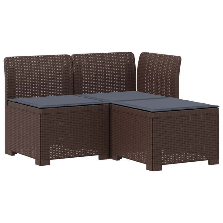 3-personers havensofa med puder i rattanlook PP Brun
