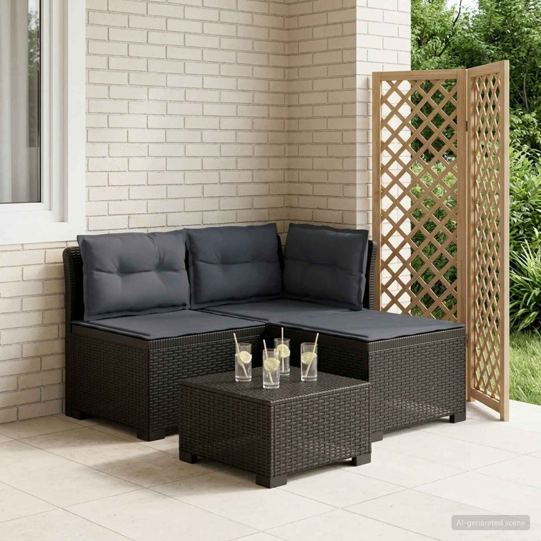 3-personers havensofa med puder i rattanlook PP Antracit