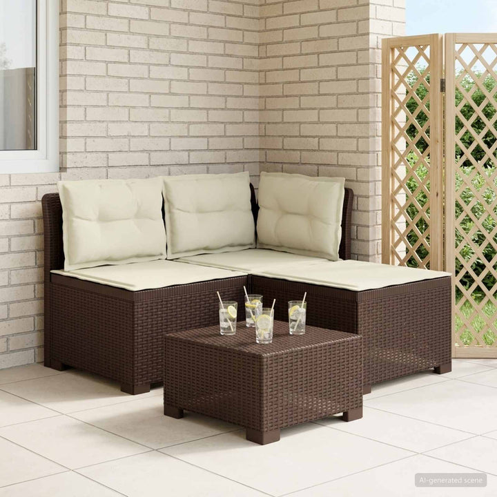 3-personers havensofa med puder i rattanlook PP Brun