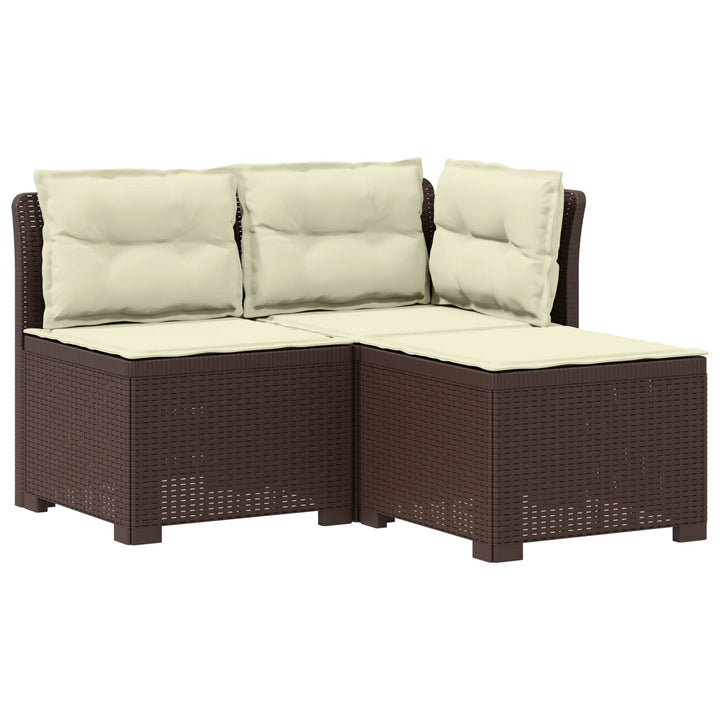 3-personers havensofa med puder i rattanlook PP Brun