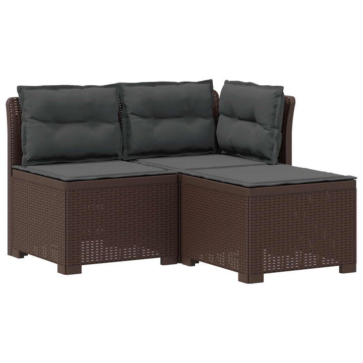 3-personers havensofa med puder i rattanlook PP Brun