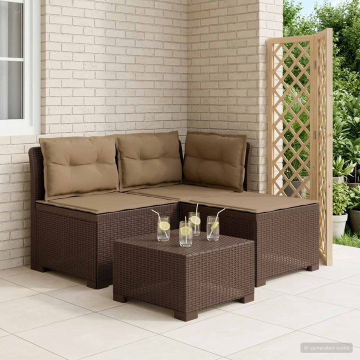 3-personers havensofa med puder i rattanlook PP Brun
