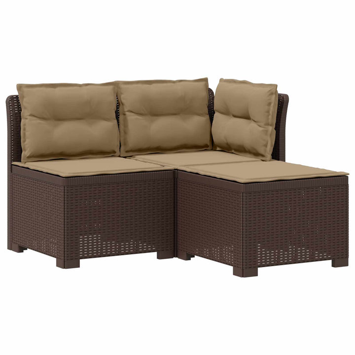 3-personers havensofa med puder i rattanlook PP Brun
