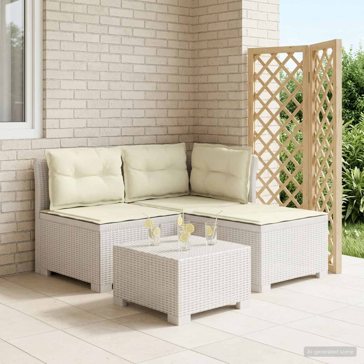3-personers havensofa med puder i rattanlook PP Hvid