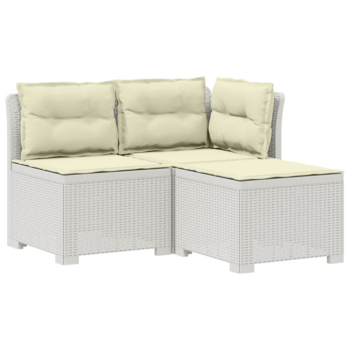 3-personers havensofa med puder i rattanlook PP Hvid