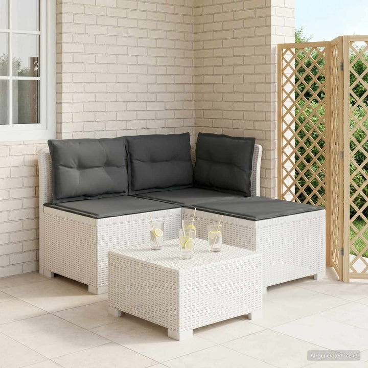 3-personers havensofa med puder i rattanlook PP Hvid
