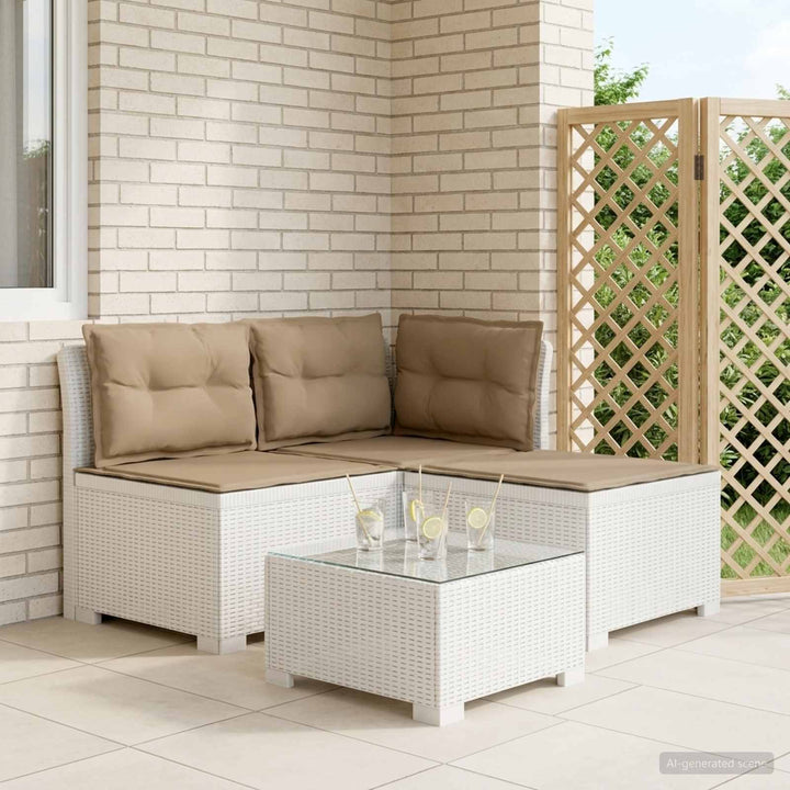 3-personers havensofa med puder i rattanlook PP Hvid