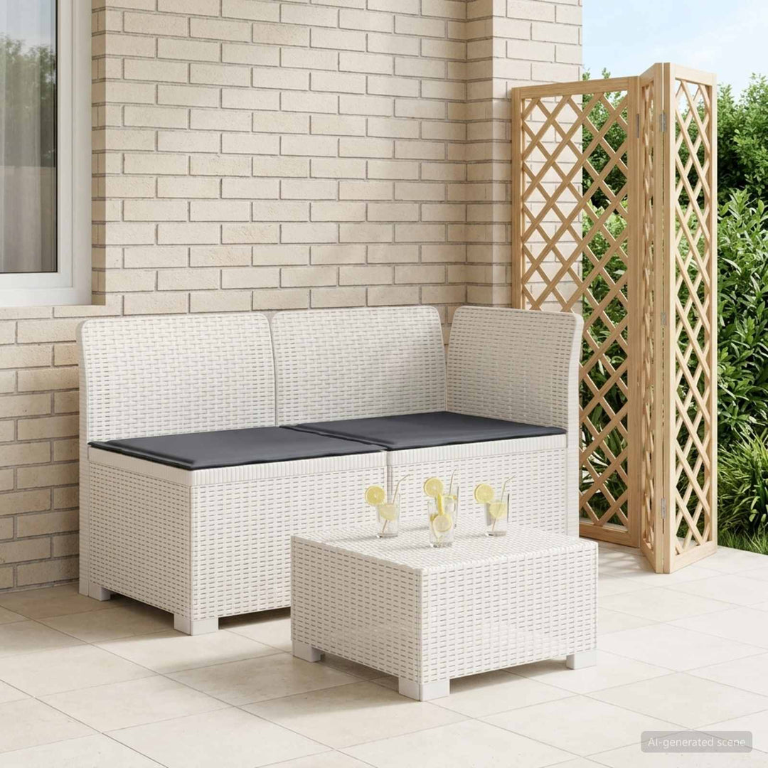 2-personers Havemøbelsofa med Pudefyld Rattan Look PP Hvid