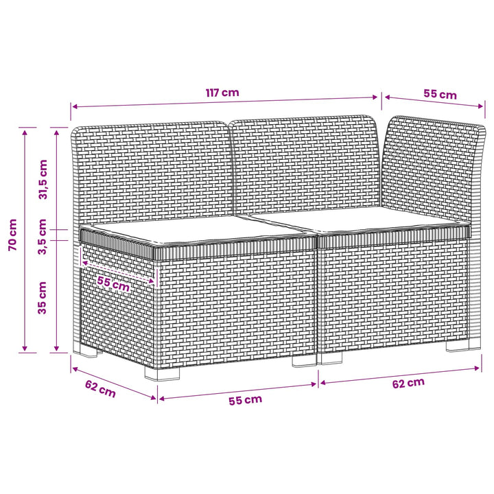 2-personers Havemøbelsofa med Pudefyld Rattan Look PP Lysegrå