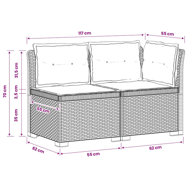 2-personers Havemøbelsofa med Pudefyld Rattan Look PP Hvid