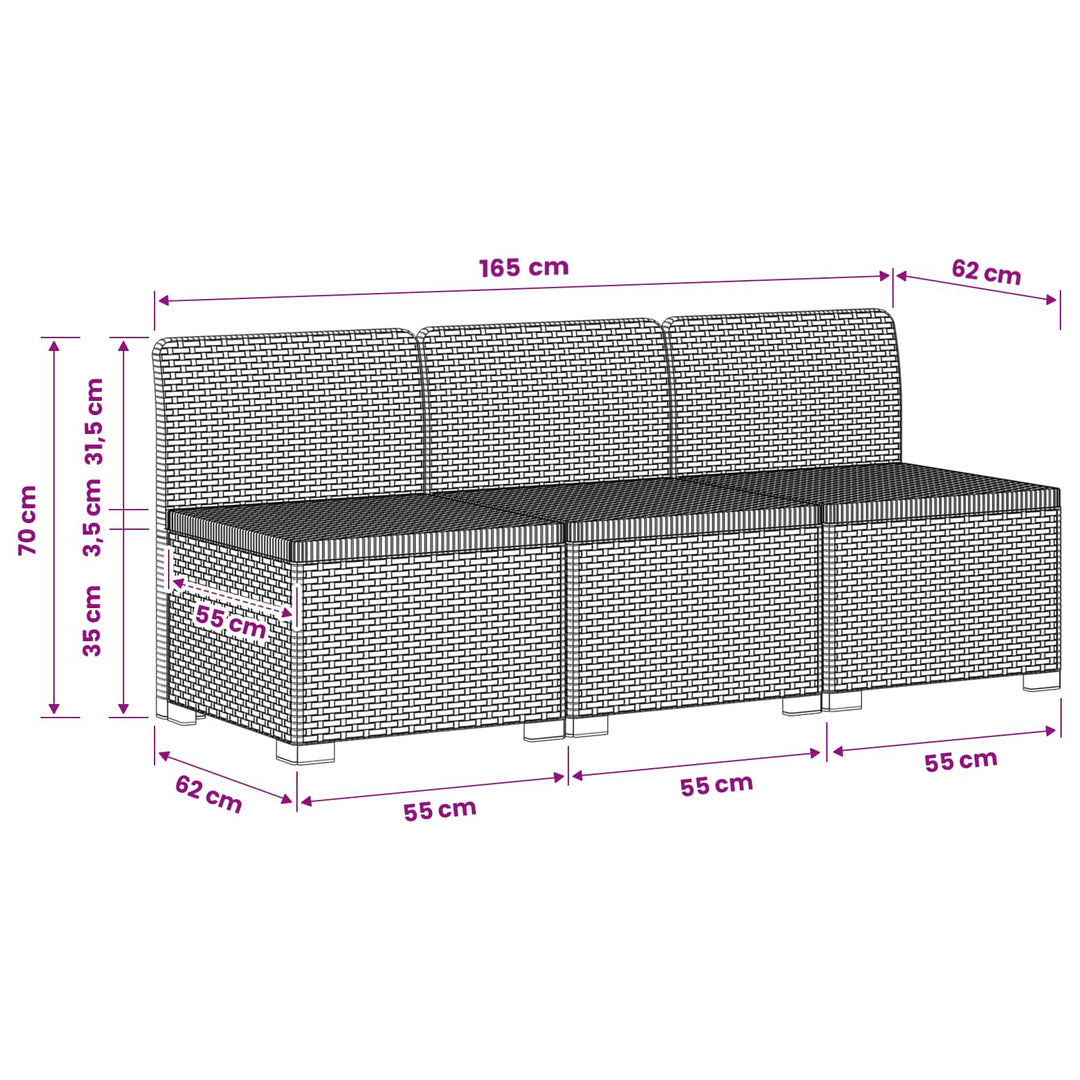 3-personers Havemøbel Sofa Rattan Look PP Brun