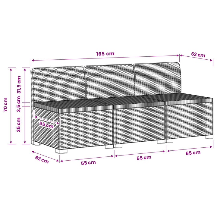 3-personers Havemøbel Sofa Rattan Look PP Hvid