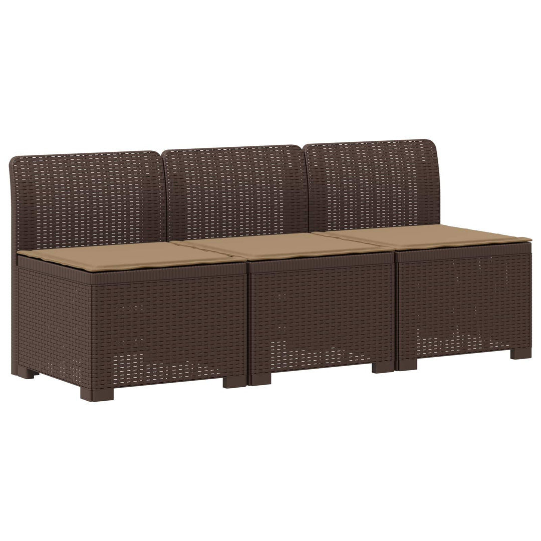 3-personers havensofa med puder i rattanlook PP Brun
