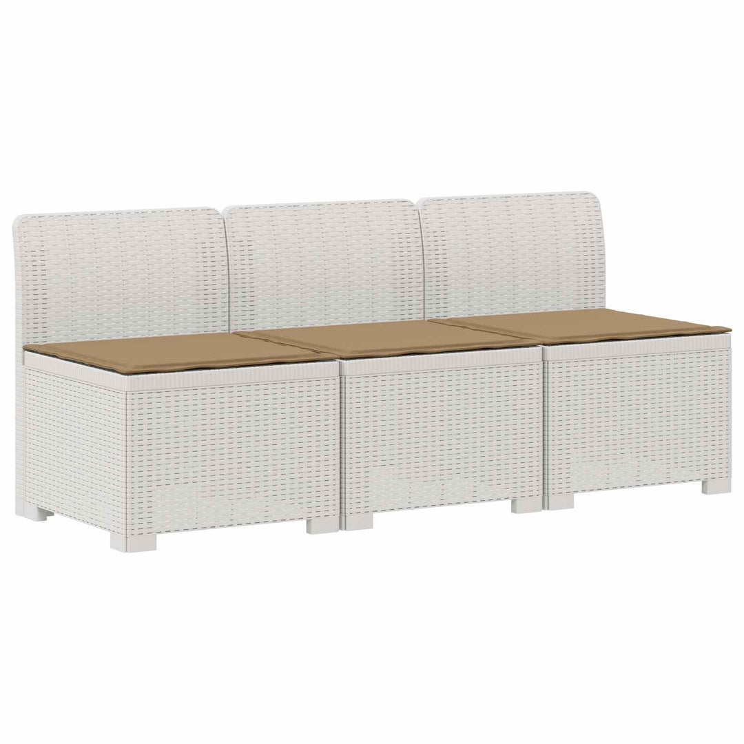 3-personers havensofa med puder i rattanlook PP Hvid