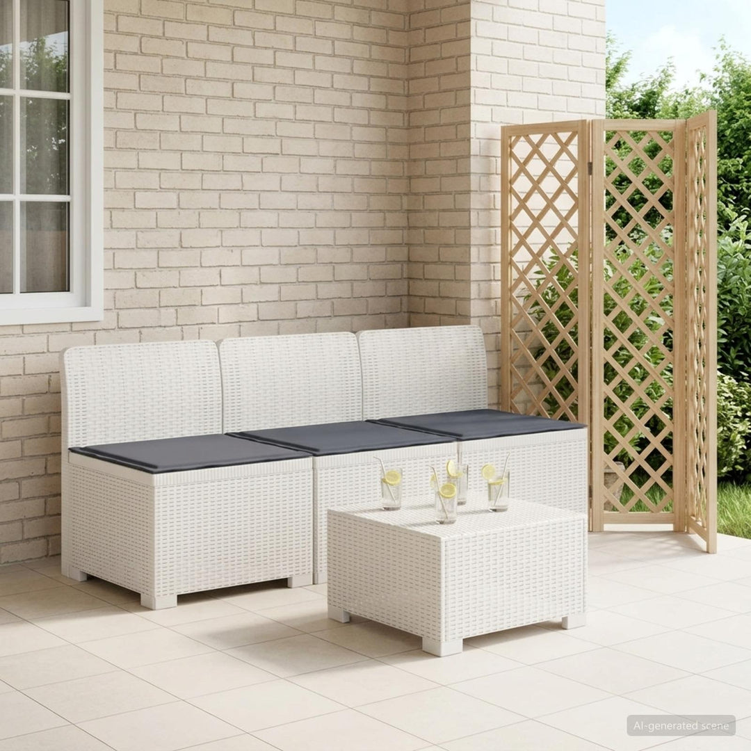 3-personers havensofa med puder i rattanlook PP Hvid