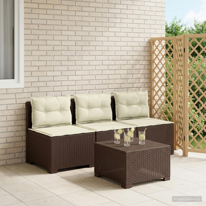 3-personers havensofa med puder i rattanlook PP Brun
