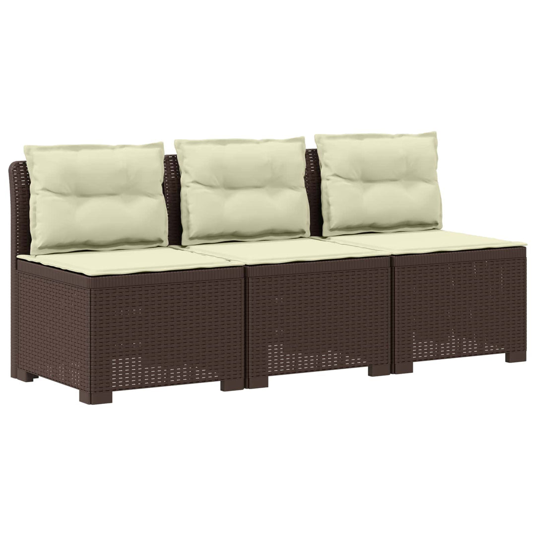 3-personers havensofa med puder i rattanlook PP Brun