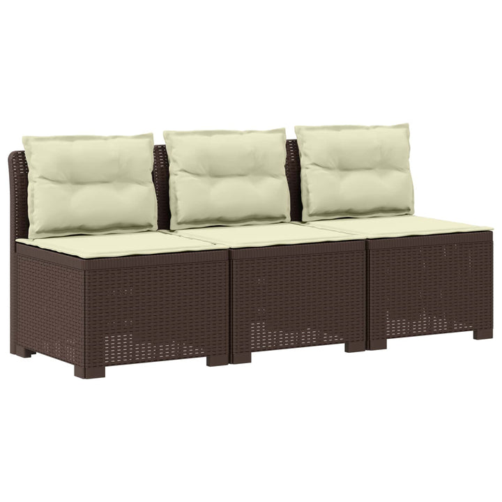 3-personers havensofa med puder i rattanlook PP Brun