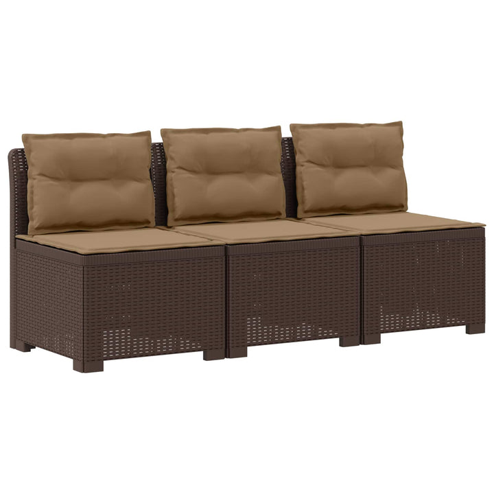 3-personers havensofa med puder i rattanlook PP Brun