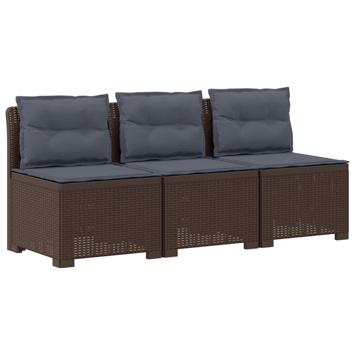 3-personers havensofa med puder i rattanlook PP Brun