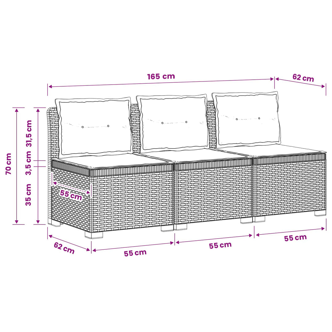 3-personers havensofa med puder i rattanlook PP Hvid