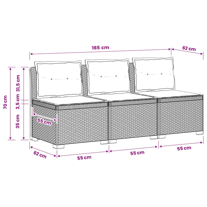 3-personers havensofa med puder i rattanlook PP Hvid