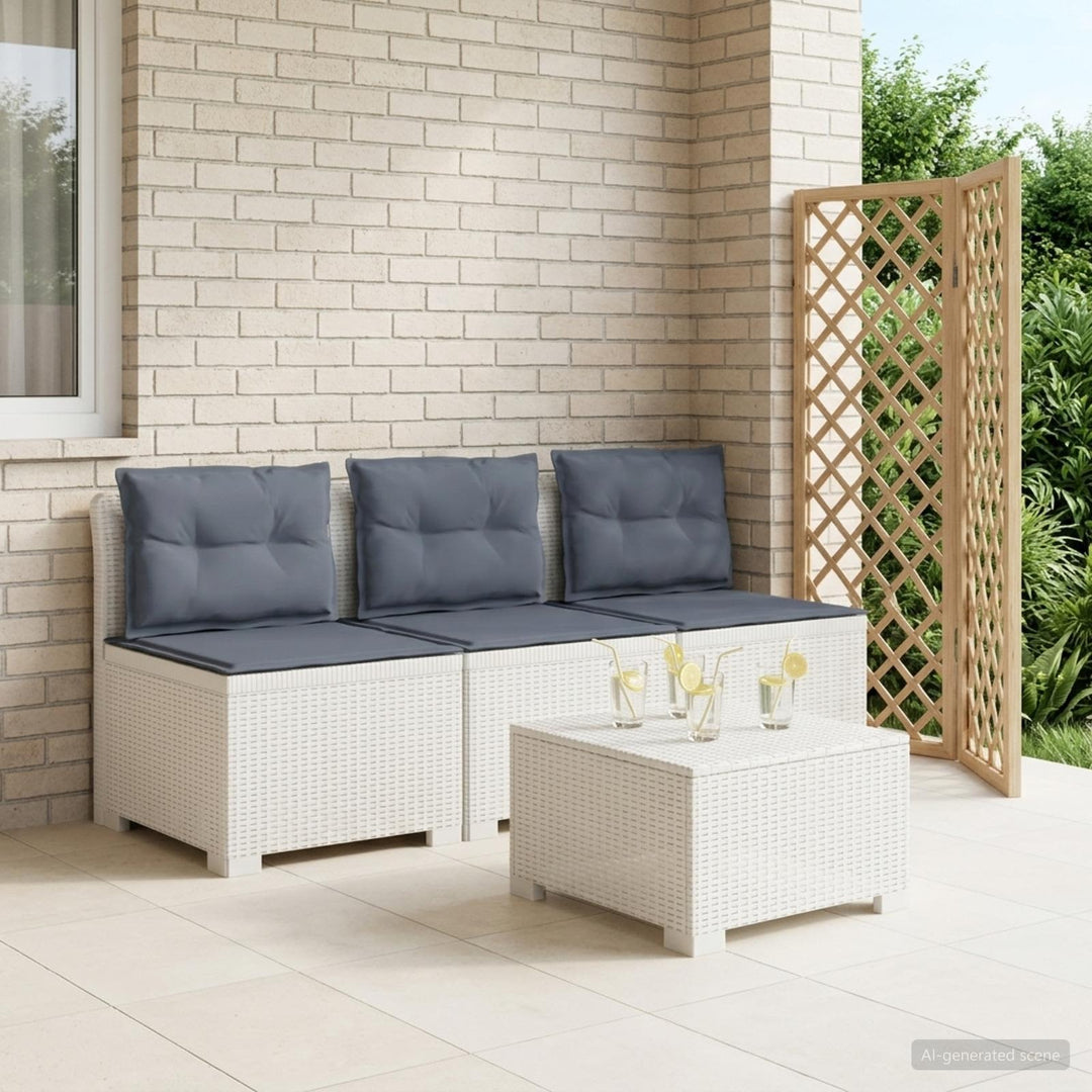 3-personers havensofa med puder i rattanlook PP Hvid