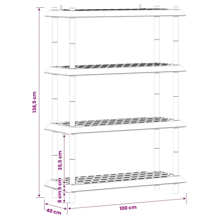 Reol 4 niveauer 100 x 40 x 136,5 cm PP Lysegrå
