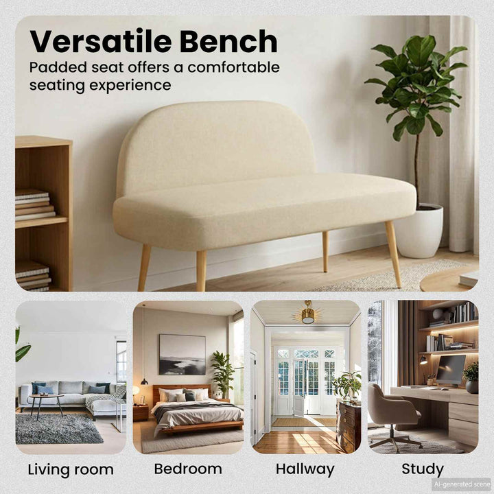 Polstret bænk med ryg Cremefarvet 110 x 60 x 76 cm Polyester