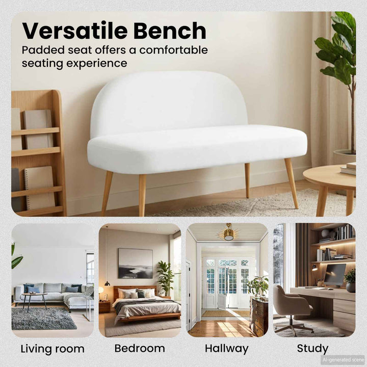 Polstret bænk med ryg Hvid 110 x 60 x 76 cm Polyester
